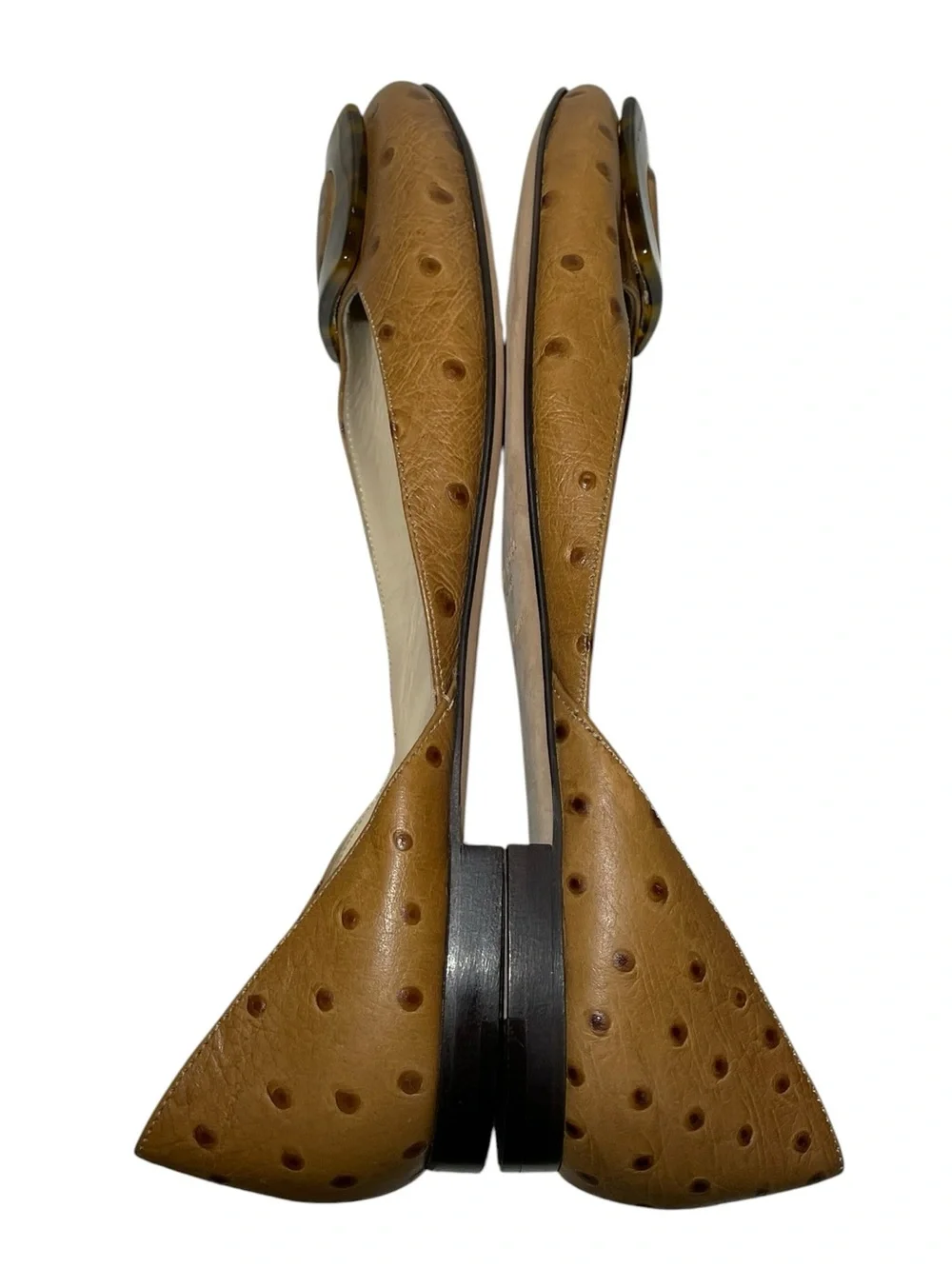 Vintage kate spade D'Orsay Fawn Leather Ostrich Flats Tortoiseshell Buckle 9.5